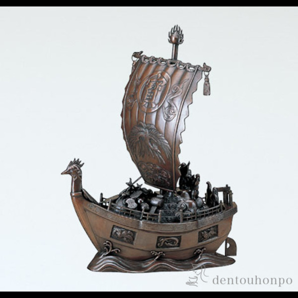 銅製 大型 宝船 寶舟 七福神 置物 オブジェ 銅製 大型 宝船 寶舟