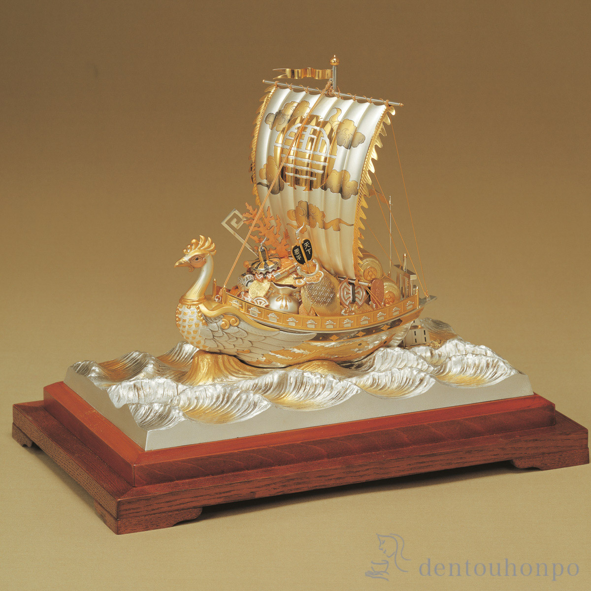 絹本 最高級軸先 宝船 お正月 二重箱 大きな軸装 縁起の良い 立派な