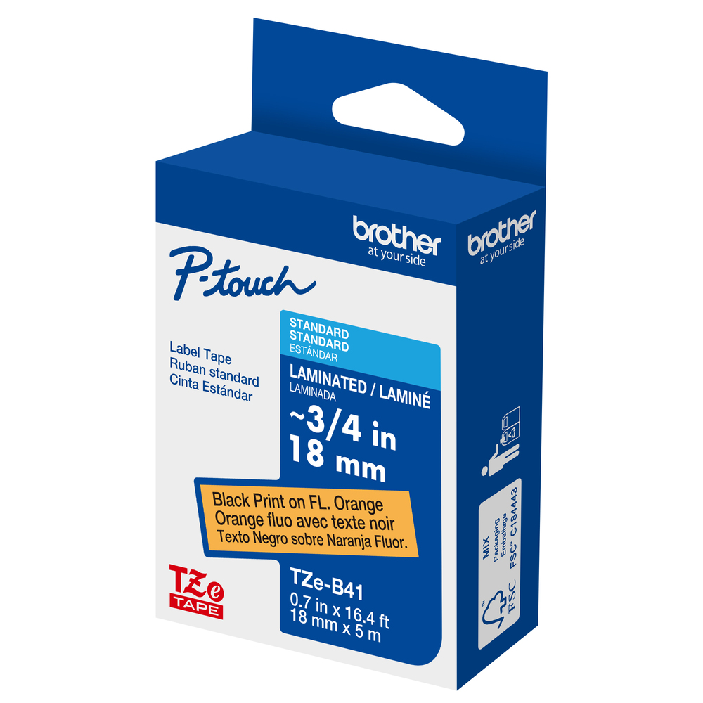 TZe-B41 - 18mm Black on Fluorescent Orange Laminated Label Tape