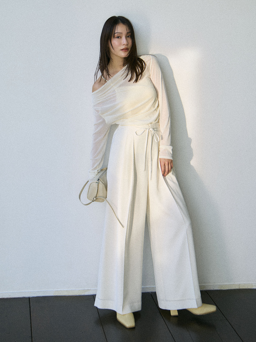 アセテートオーガンジータックワイドパンツ／ウォッシャブル(ワイド