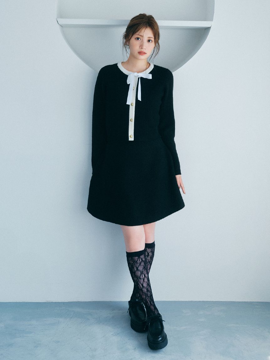 WEB・一部店舗限定カラー】ボウタイトリムニットセットアップ