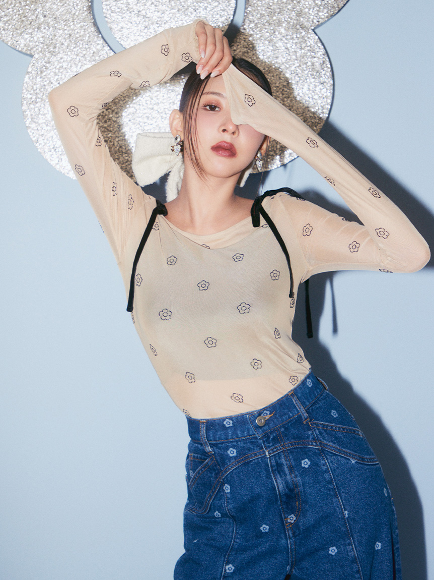 LILY BROWN×MARY QUANT】デイジー柄シアーチュールトップス(Tシャツ