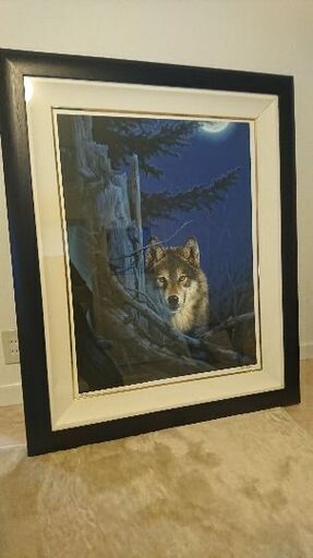 ☆ジョウナイトウ狼青い森絵画版画真作