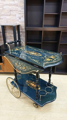 イタリア製 キッチンワゴン 象嵌細工 アンティーク ボトルラック付