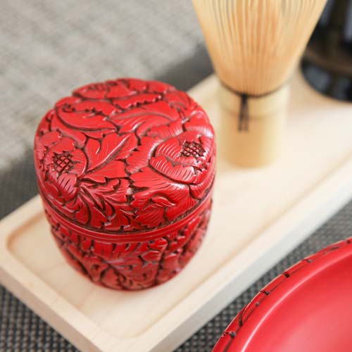 美しい牡丹模様 村上堆朱 漆器 棗 茶道具 抹茶 伝統工芸品 村上木彫