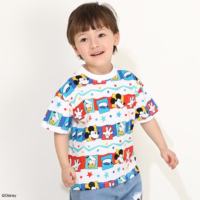 30%OFF SALE ディズニー キャラクター総柄Tシャツ 0301K(90cm ミッキー