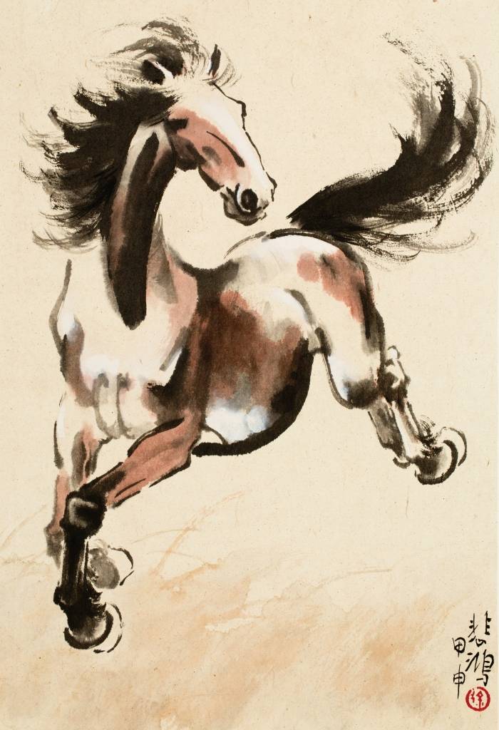 徐悲鴻画家 競馬？複製品？(ツルツル触感) 徐悲鴻画家 競馬？複製品
