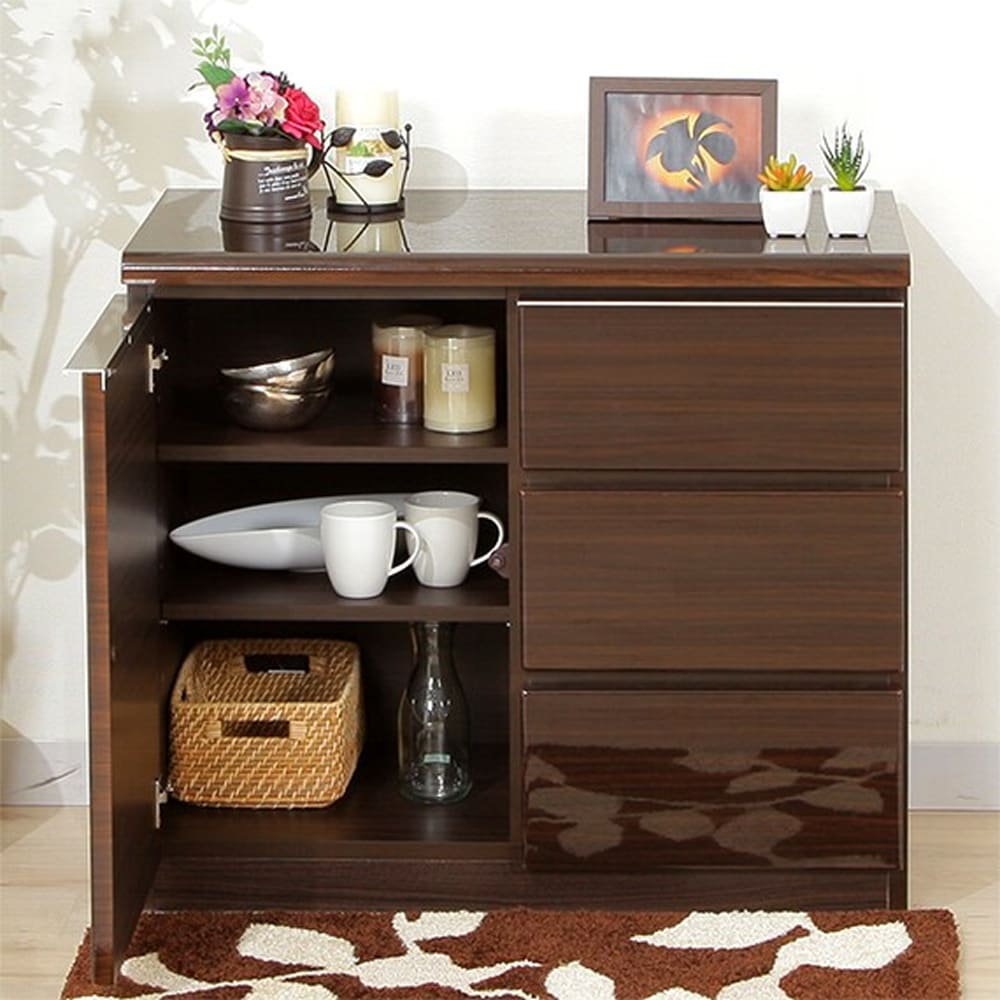 ダークブラウン木製キャビネット 中型