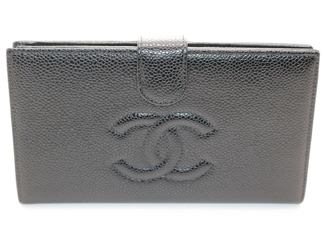 CHANEL シャネル ココマーク 二つ折りがま口長財布 ブラック/GP金具