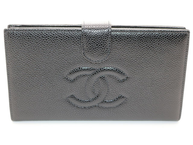 CHANEL シャネル ココマーク 二つ折りがま口長財布 ブラック/GP金具