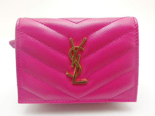 YSL 二つ折り財布 ピンク レザー