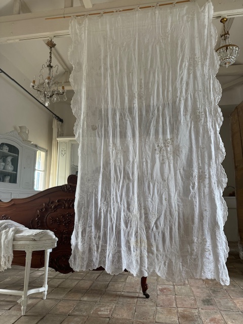 フレンチ コットン アンティーク レースカーテン パリ発送】C1198