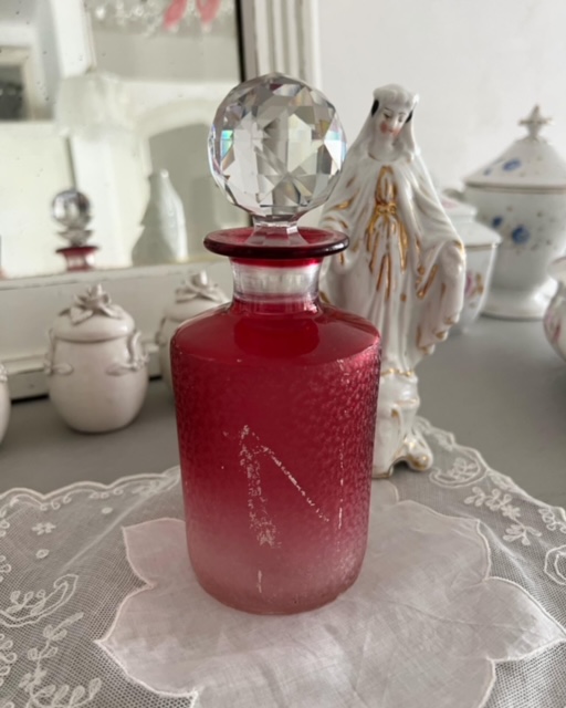フランス アンティーク ガラス香水瓶 2点セット ブルー&レッド