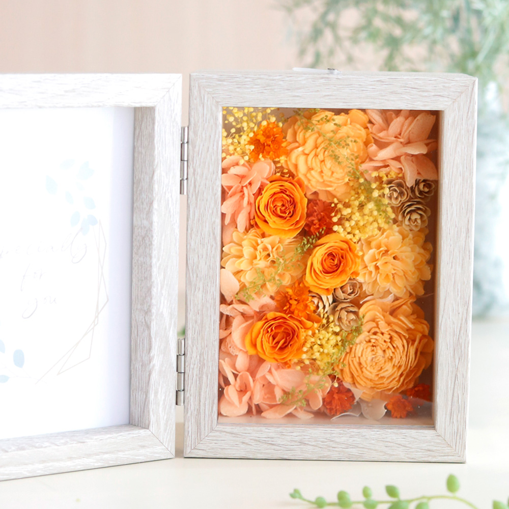 フォトフレーム-Anniversary(オレンジ) /プリザーブドフラワー【送料無料】