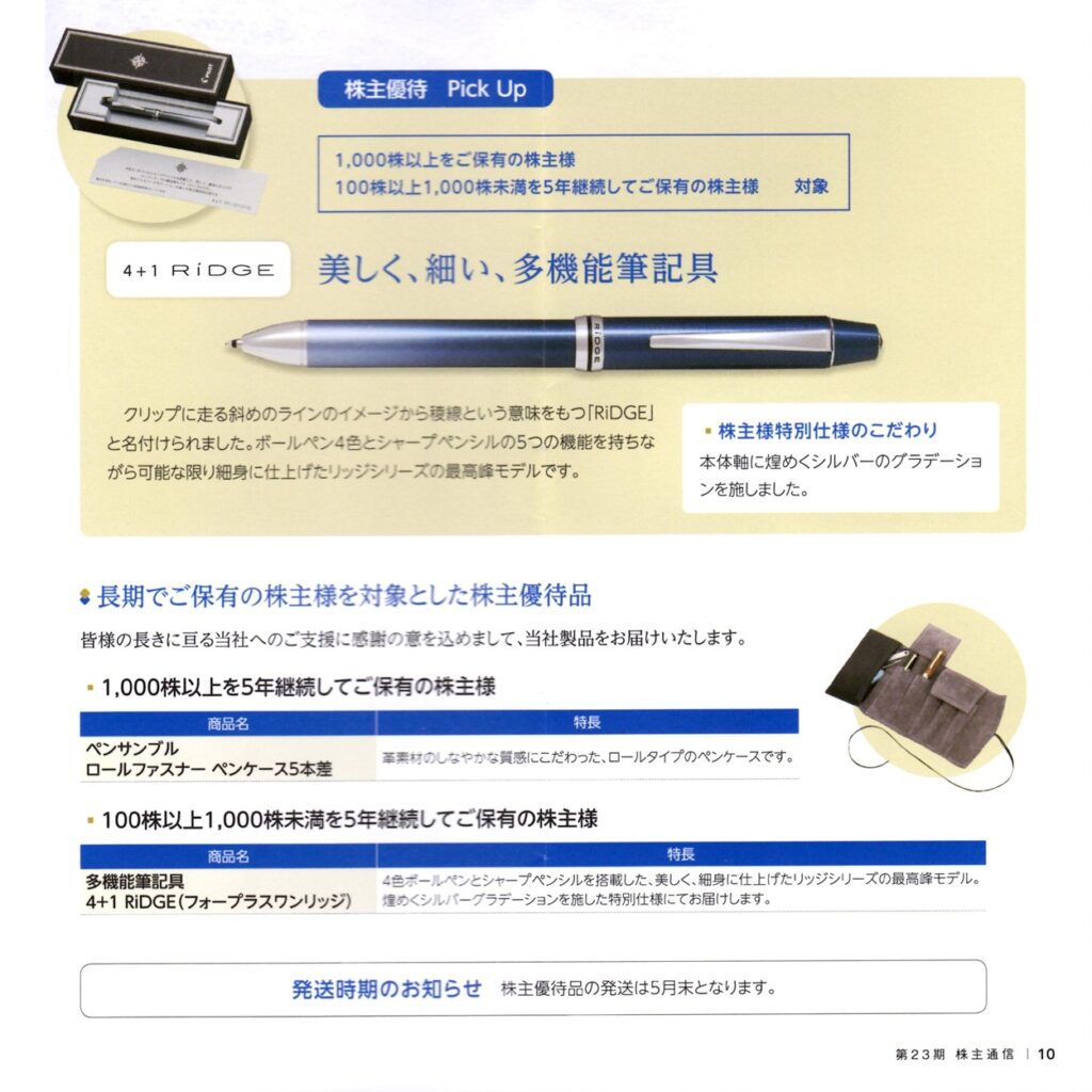 最新！2025年6月1日到着 株主優待 パイロット 1000株保有品 パイロット