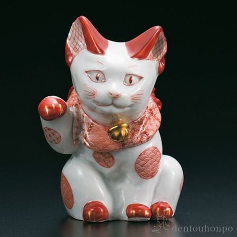 福の神と猫の陶器彫刻 九谷焼 福の神と猫の陶器彫刻 九谷焼