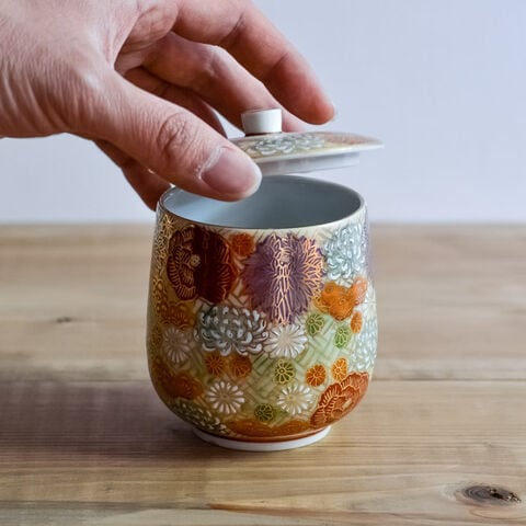 dショッピング |九谷焼 蓋付湯呑 専用木箱 花詰 ( 木箱名入れ有料 退職