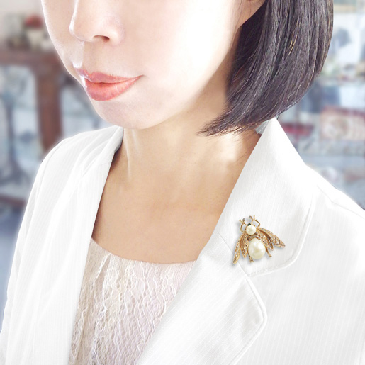 CINER サイナー パールの虫のビンテージブローチ