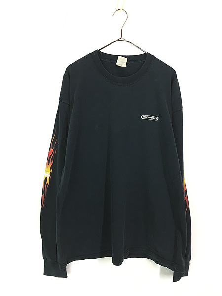 古着 00s FREIGHTLINER トラック 企業 ファイヤー パターン 長袖 T