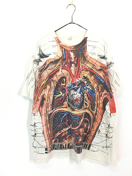 古着 STRUNG OUT 人体 解剖図 内臓 心臓 だまし絵 特大 プリント T