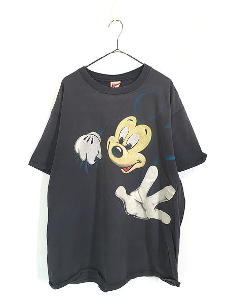 古着 90s USA製 Disney Mickey ミッキー だまし絵 両面 Tシャツ XL位