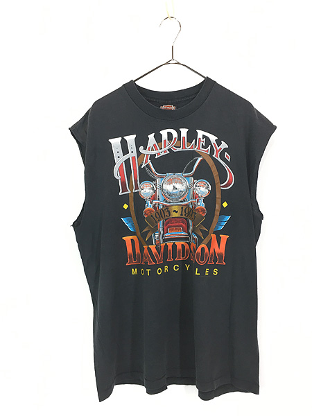 古着 90s USA製 HARLEY DAVIDSON シールド&バー バイク カットオフ