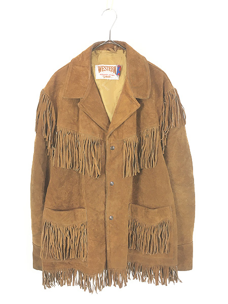 古着 80s USA製 Western by Schott フリンジ ウエスタン 本革 スエード