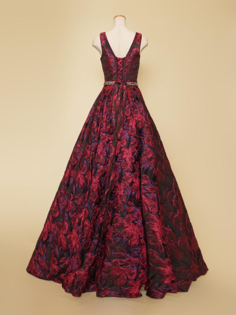 綺麗なワインレッド 緞通 段通 絨毯 肉厚 花柄 房有 247cm× 330cm 緞通