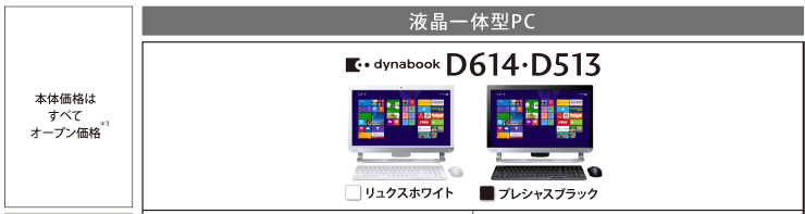 液晶一体型PC dynabook D614・D513トップページ