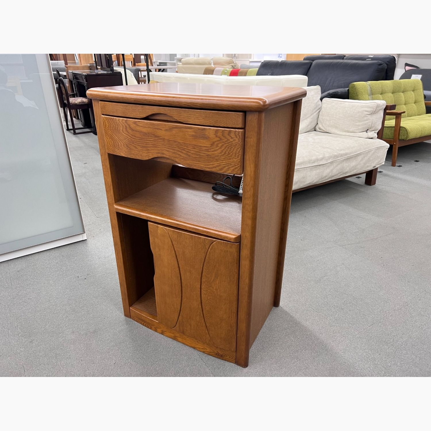 EDK82 浜本工芸 ナラ無垢材 ファックス台 2口コンセント付き 電話台 No