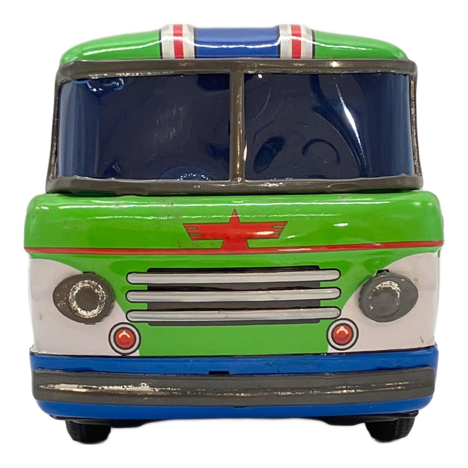 ブリキのおもちゃ 幼稚園バス コミックレッカー車 昭和レトロ ブリキの