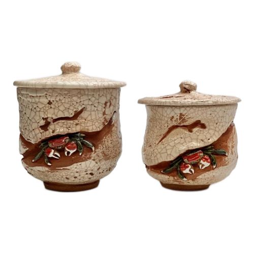 楽山焼 天神蟹精密彫 古美術品 湯呑み ぐい呑み 楽山焼 蟹 Amazon.
