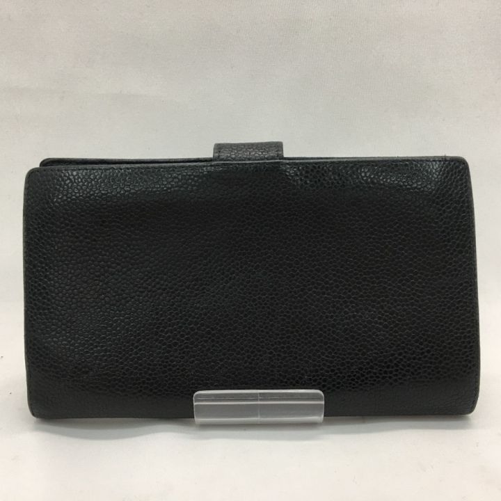 シャネル マトラッセ キャビアスキン Wホック 二つ折り財布 ココマーク 黒