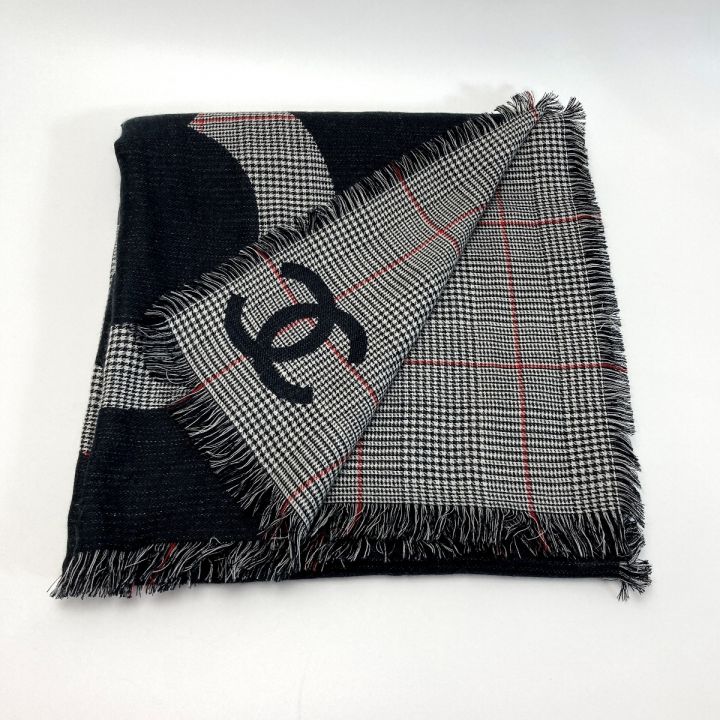 CHANEL シャネル ロゴ ストール ブラック シルク/カシミヤ マフラー