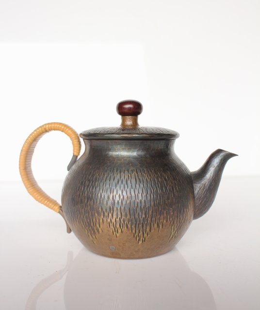 銅 細工 龍鳳提梁徳利 茶壺 茶道具 装飾品 工芸品 美術品 置物 銅製 銅