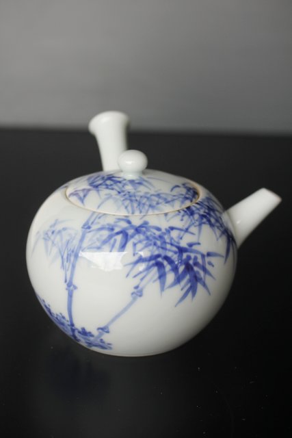 初代 三浦竹泉 青華漢詩竹図 茶器 茶瓶 急須 P033｜骨董店 のびる 古