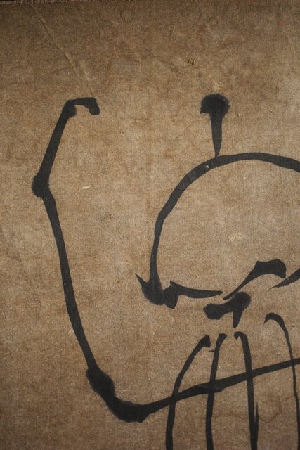 掛軸 水墨画 髑髏 骸骨画 在銘 二点まとめて V R5745 掛軸 水墨画 髑髏