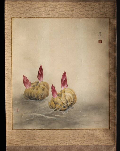 奥村藻山 百合図 絹本彩色掛軸 Z224｜骨董店 のびる 古美術 骨董 和風