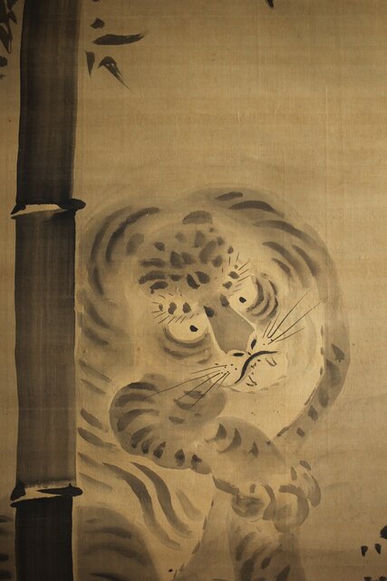 倣 狩野益信 龍虎図 絹本水墨掛軸 対幅 Z233｜骨董店 のびる 古美術