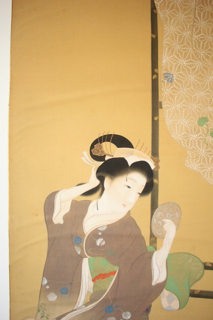 真作】横尾芳月/美人画/美人図/掛軸/名家伝来/AC-152 真作】