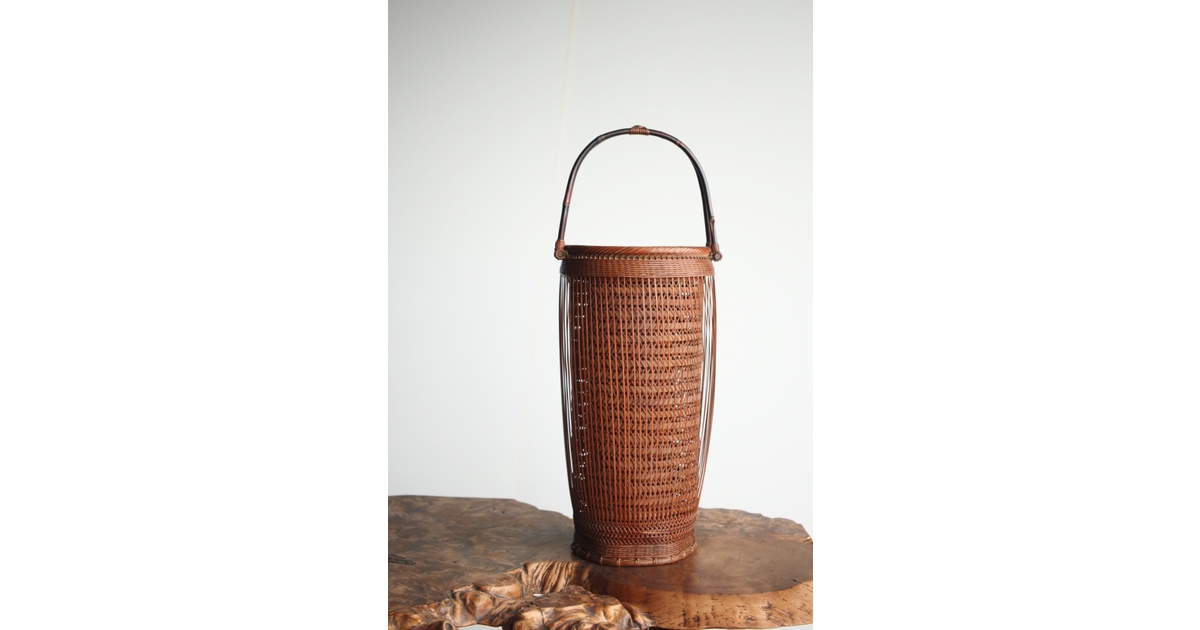 峰月作 透かし編み 花籠/竹籠 U286｜骨董店 のびる 古美術 骨董 和風