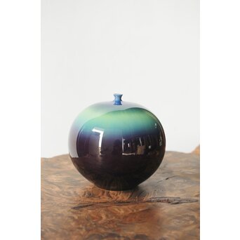 九谷焼 人間国宝【徳田八十吉】(正彦)作 鶴首彩釉 花入 共箱共布