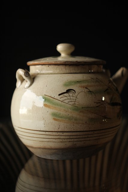 皆川マスか 益子焼 山水 土瓶 急須 P254｜骨董店 のびる 古美術 骨董