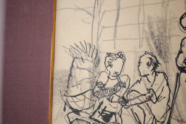 木村荘八 時代小説挿絵 肉筆原画 木村初枝鑑定額装 Z471｜骨董店