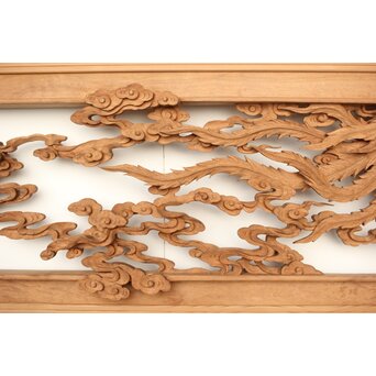 雲海鳳凰図 木彫欄間 2枚1組 R0288｜骨董店 のびる 古美術 骨董 和風