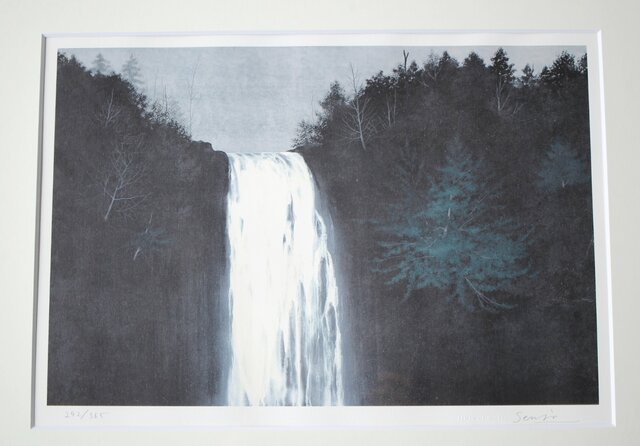 千住博「滝・崖の木」Hiroshi Senju Water fall リトグラフ 額装 Z513