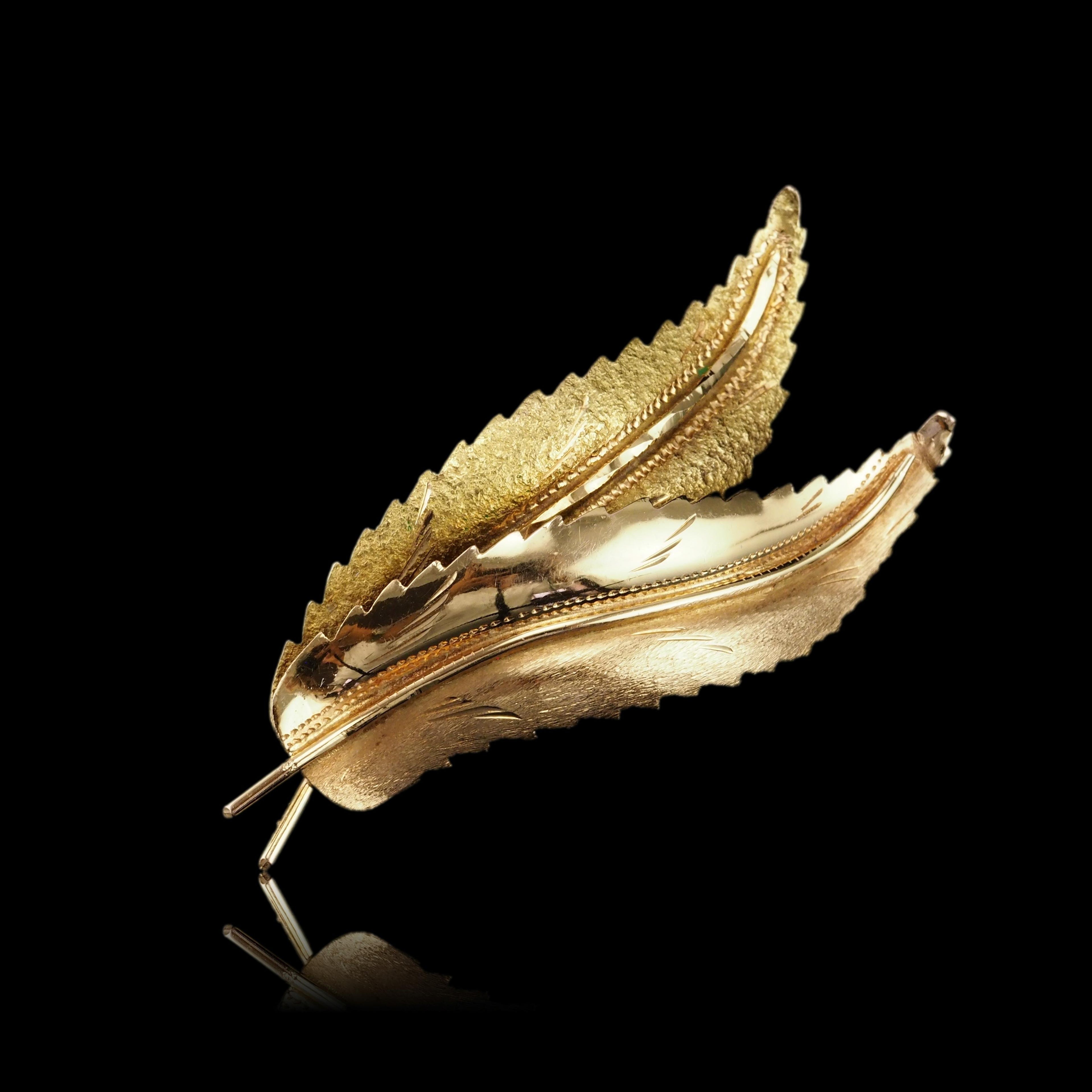 18金ブローチ『ゴールデンフェザー』英国アンティークス