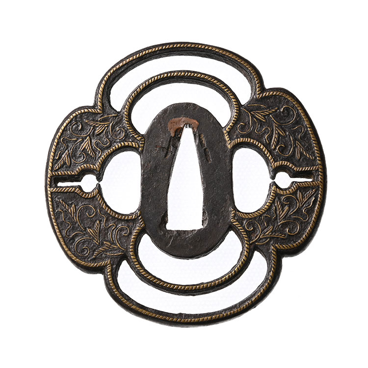 平安城 左右瓢箪透唐草真鍮象嵌鍔/鐔 ｜日本刀販売は永楽堂