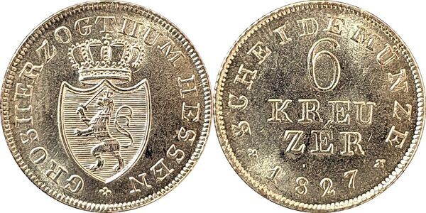 1826年 ヘッセン大公国 6クレウツァー 銀貨 1826年 ヘッセン大公国 6