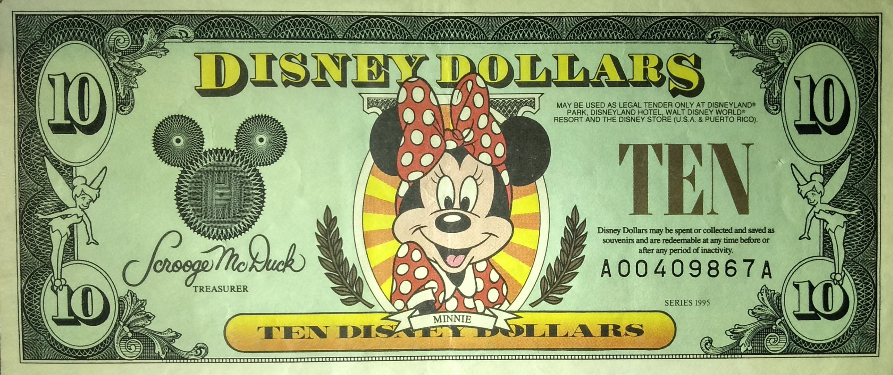 ピン札 ウォルトディズニー100周年記念ドル 1、5、10ドルアナハイムDL